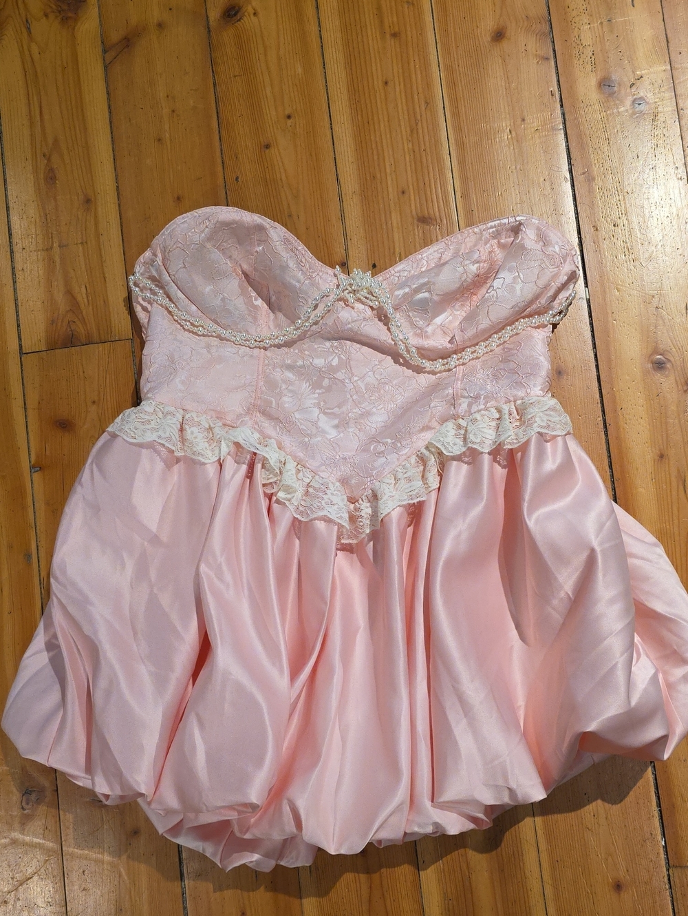 ROMWE Blush Pink Strapless Lace & Satin Party Dress
